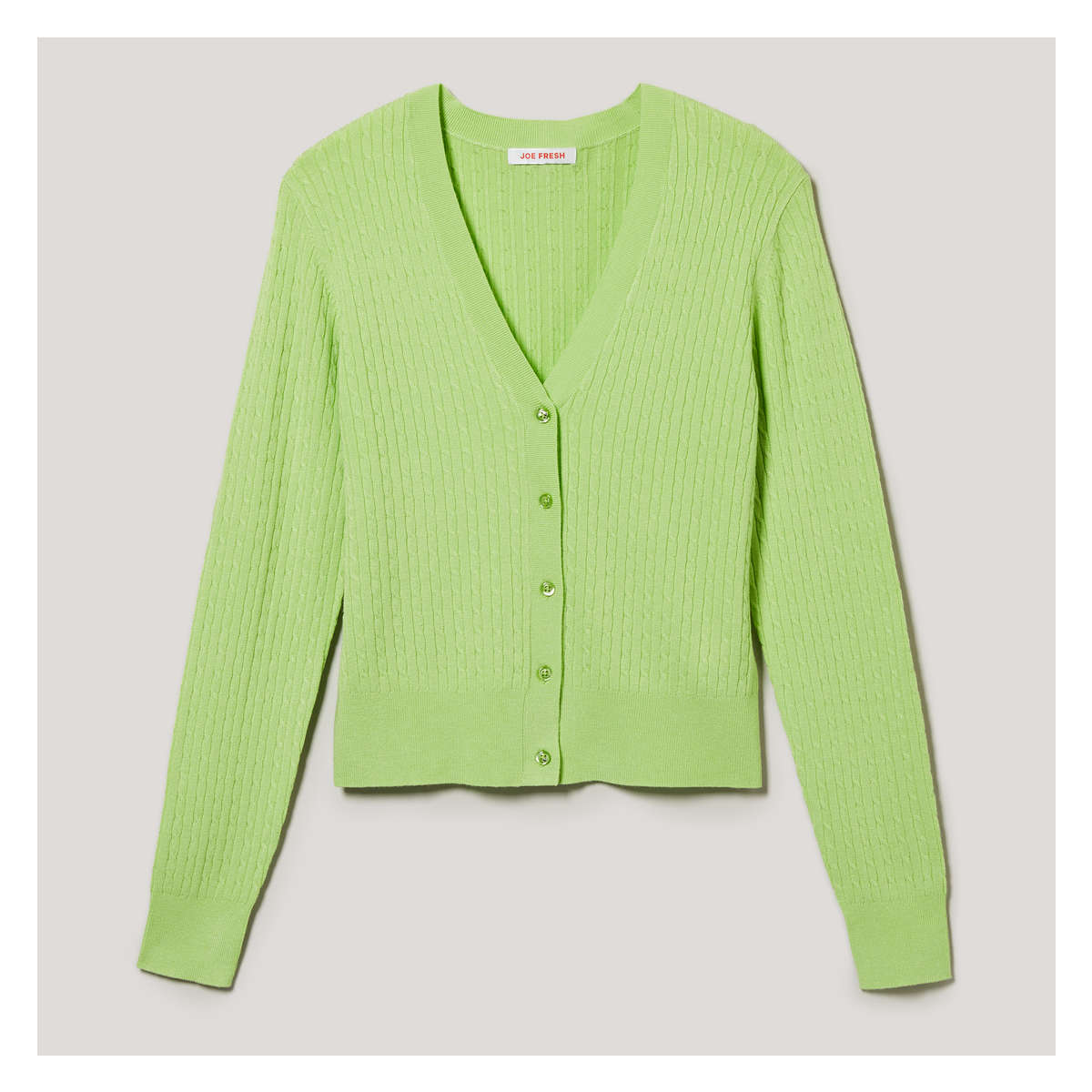 Cable Knit Cardigan in Pale Green from Joe Fresh